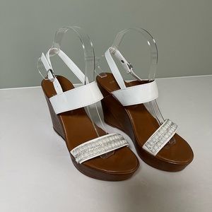 White Heels,Never Worn ,Italian Shoemaker with Pearl Colored stones, size 6 1/2